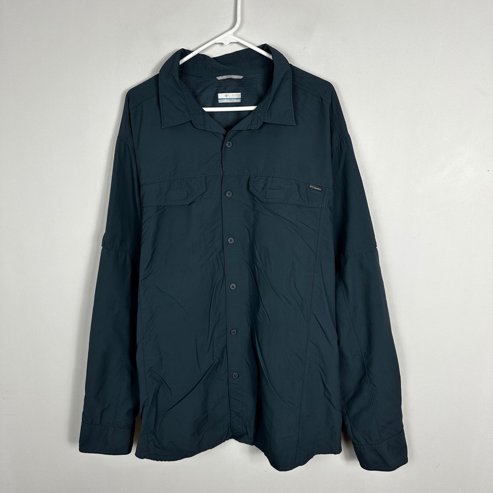 Columbia Silver Ridge Lite Button Down Shirt Blue Womens Sz 3X Nylon Performance
